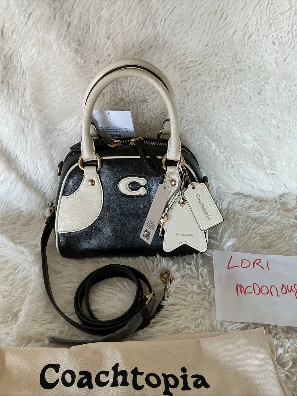 Coach Bowling Top Handle bag in Black and Cream